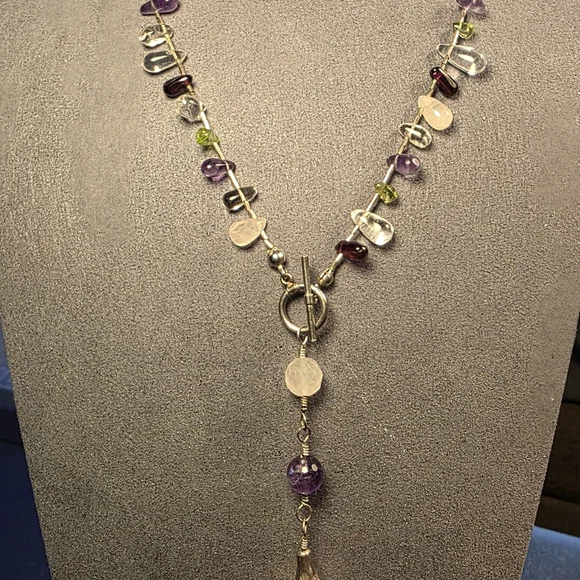 Vintage Sterling Silver Gemstone Pendant Necklace with Quartz Crystal 271 - Picture 3 of 10